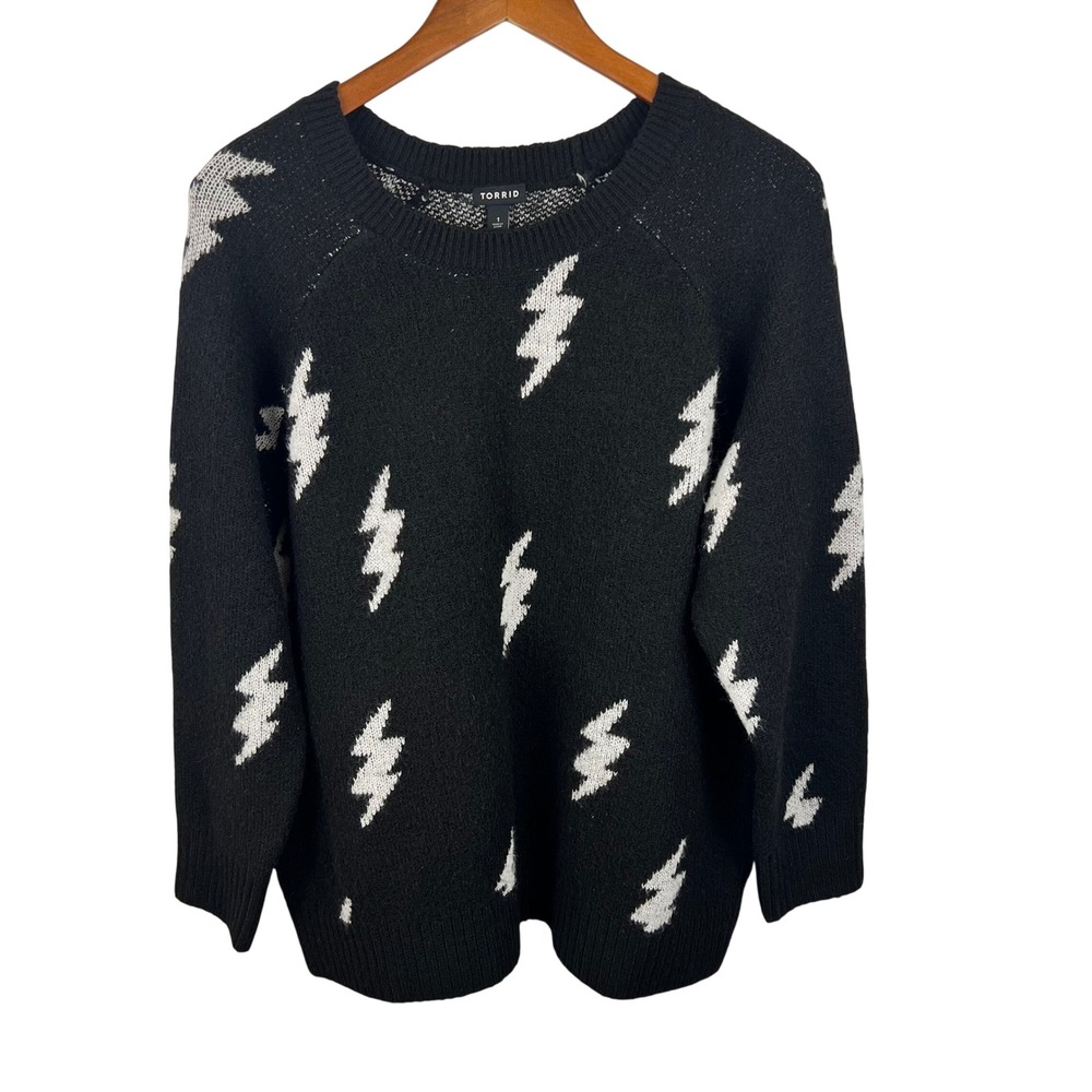 Lightning Bolt Knit Oversized Sweater Whimsigoth XL Torrid Black White Chunky